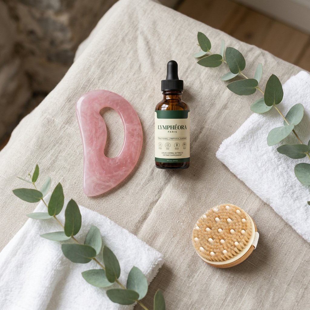 Rituel Corps LYMPHÉORA PARIS : gouttes, brosse corps et gua sha corps