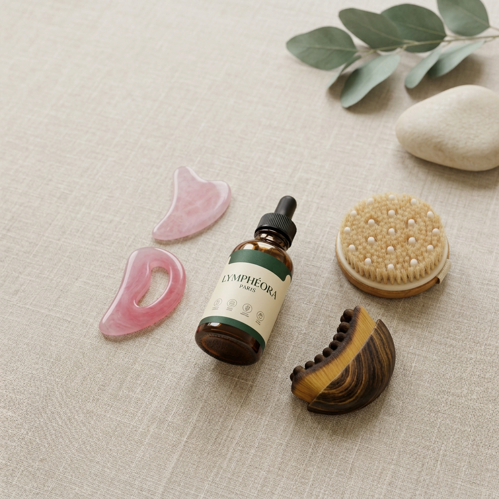 Rituel Intégral LYMPHÉORA PARIS : gouttes, brosses et gua sha visage et corps